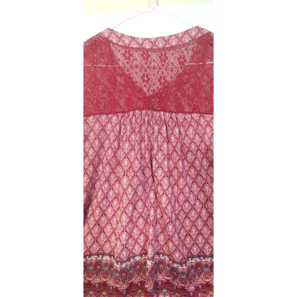 Top Women's L 3/4 Sleeve Lace Boho Hippie Bohemian Maroon Burgundy Peasant - Picture 3 of 7